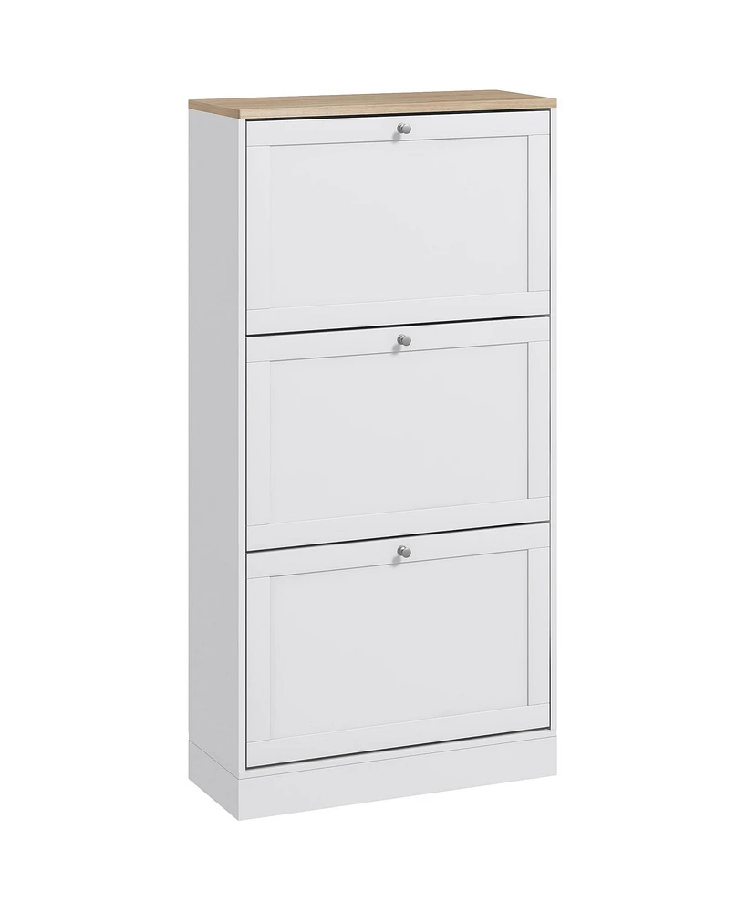 Homcom Modern Shoe Cabinet with 3 Flip Drawers for 18 Pairs, White