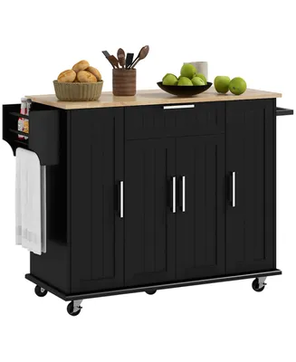 Homcom Kitchen Island on Wheels, Cart with Solid Wood Top