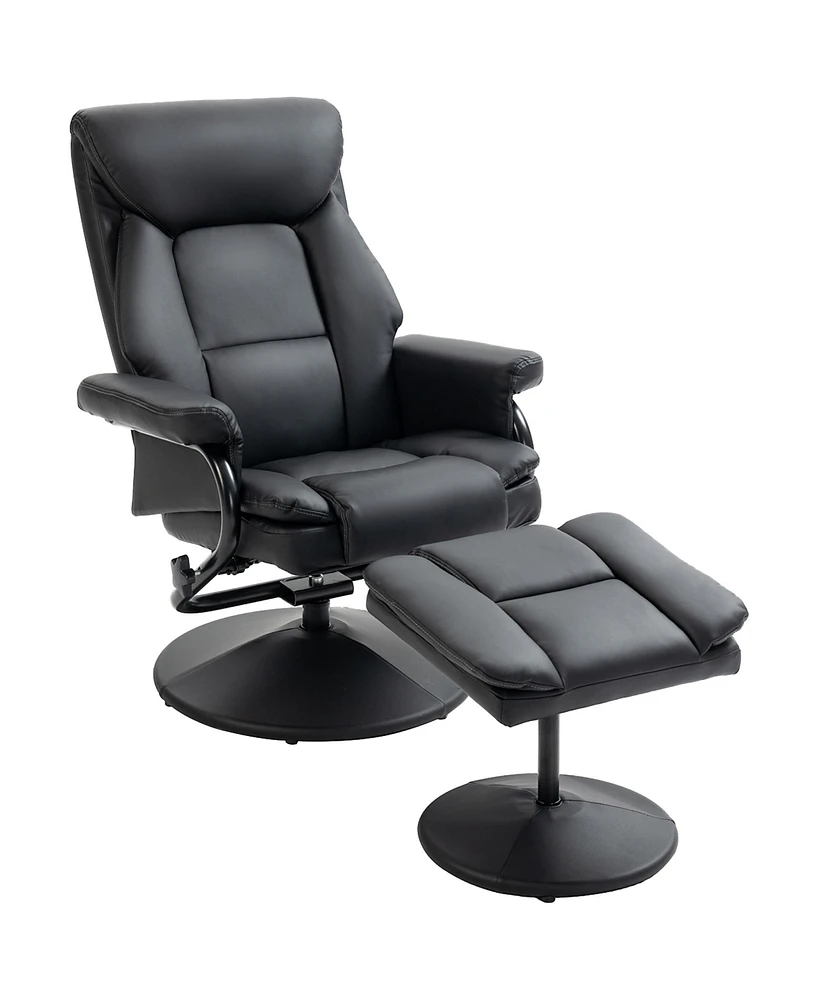 Homcom Recliner Chair w/ Ottoman Swivel Reclining Chair Faux Leather Black