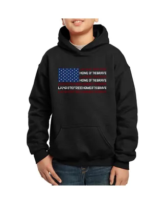 Boy's Word Art Hooded Sweatshirt - Land of the Free American Flag