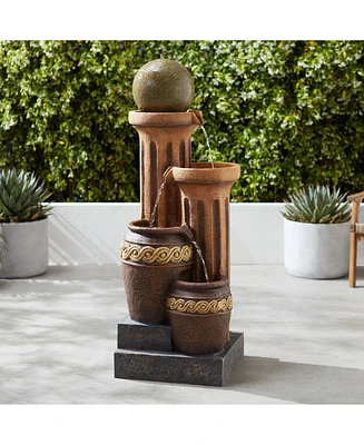Sphere Jugs and Column Rustic Outdoor Floor Water Fountain 50" High with Led Light Cascading for Garden Patio Backyard Deck Home Lawn Porch House Rela