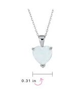 Romantic Opulence Gemstone 5CT Solitaire White Prong Set Created Opal Heart Shape Pendant Necklace For Women .925 Sterling Silver October Birthstone