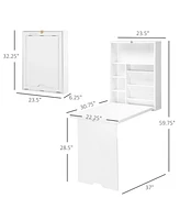 Homcom Wall Mounted Fold Out Convertible Desk, Multi-Function Floating Desk with Storage Shelf for Home Office, White