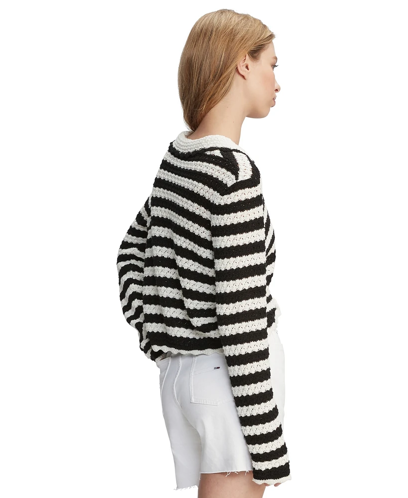 Tommy Jeans Women's Crochet Striped Collared Cardigan
