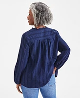 Style & Co Women's Cotton Eyelet Split-Neck Top, Created for Macy's