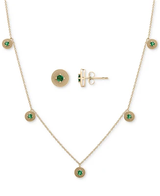 2-Pc. Set Lab-Grown Emerald Beaded Dangle Collar Necklace & Matching Stud Earrings (1/2 ct. t.w.) in 14k Gold-Plated Sterling Silver