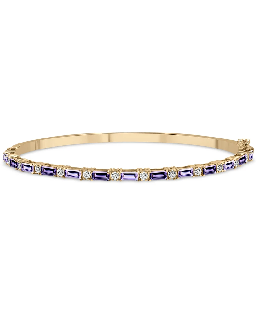 Amethyst, Rose de France Amethyst & White Topaz (3-1/8 ct. t.w.) Narrow Bangle Bracelet in 14k Gold-Plated Sterling Silver - Multi