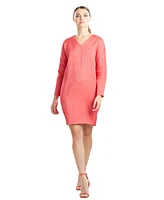 Natori Women's Long-Sleeve V-Neck Jacquard Dress