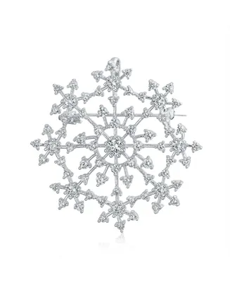 Large Frozen Winter Holiday Party Cz Pave Cubic Zirconia Scarf Christmas Statement Snowflake Brooch Pin For Women Silver Plated Brass