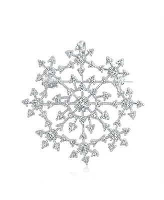 Bling Jewelry Large Frozen Winter Holiday Party Cz Pave Cubic Zirconia Scarf Christmas Statement Snowflake Brooch Pin For Women Brass