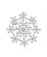 Bling Jewelry Large Frozen Winter Holiday Party Cz Pave Cubic Zirconia Scarf Christmas Statement Snowflake Brooch Pin For Women Brass