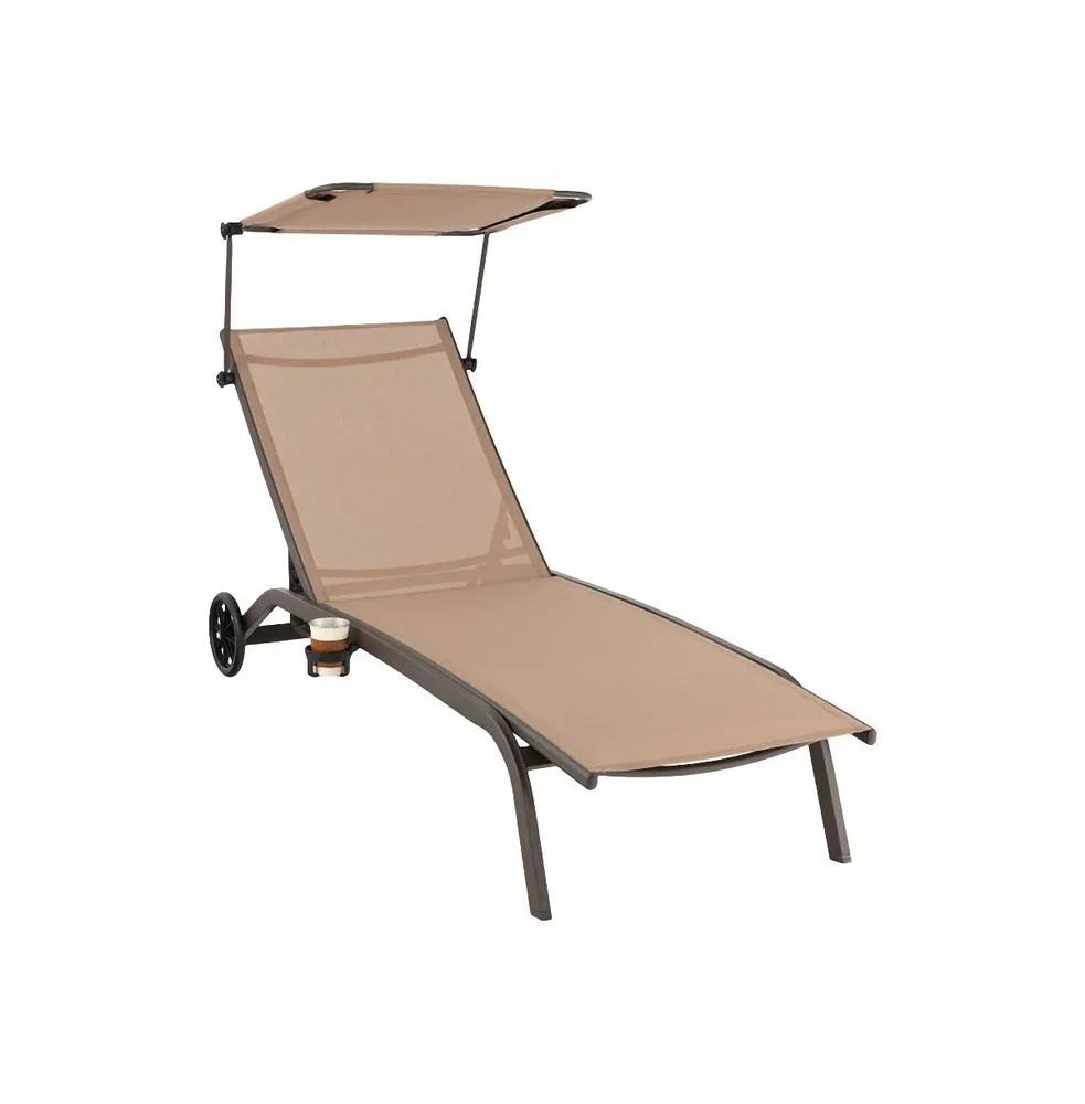 Inolait Patio Heavy-Duty Adjustable Chaise Lounge Chair with Canopy Cup holder and Wheels