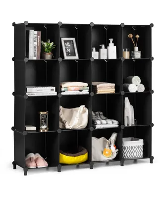 16 Cubes Plastic Storage Organizer with Rustproof Steel Frame-Black