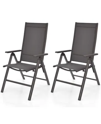 2 Pieces Patio Folding Dining Chairs Aluminum Adjustable Back-Gray
