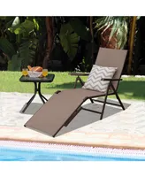 Patio Foldable Chaise Lounge Chair with Backrest and Footrest-Brown