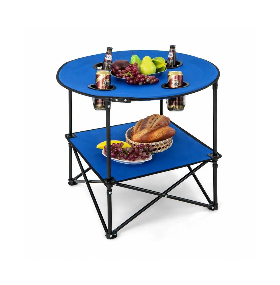 Sugift 2-Tier Portable Picnic Table with Carrying Bag and 4 Cup Holders