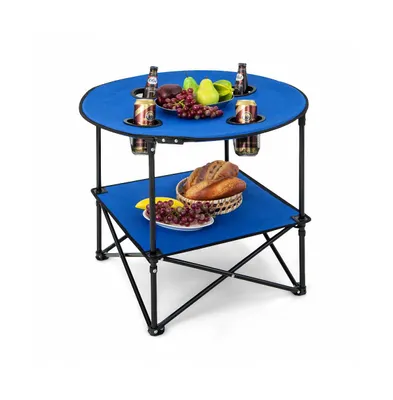 2-Tier Portable Picnic Table with Carrying Bag and 4 Cup Holders-Blue