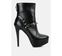 dejang metal stud embellished faux leather ankle boot