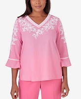 Alfred Dunner Women's Paradise Island V-Neck Embroidered Top