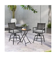 Sugift 360 Degree Swivel Bar Stool Set of 2 with Metal Frame and Pe Rattan Backrest