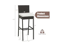 Set of 2 Patio Wicker Barstools with Seat Cushion and Footrest