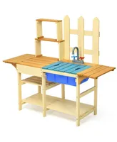 Kid's Outdoor Wooden Pretend Cook Kitchen Playset Toy