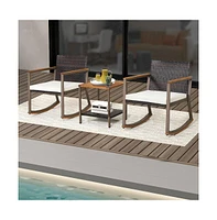 Sugift 3 Pieces Rattan Rocking Bistro Set with Coffee Table and Cushions