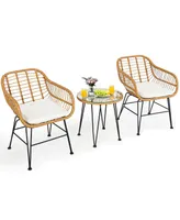 Vebreda 3 Pieces Rattan Furniture Set with Cushioned Chair Table