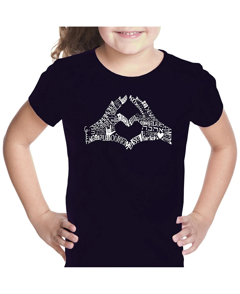 Girl's Word Art T-shirt - Finger Heart