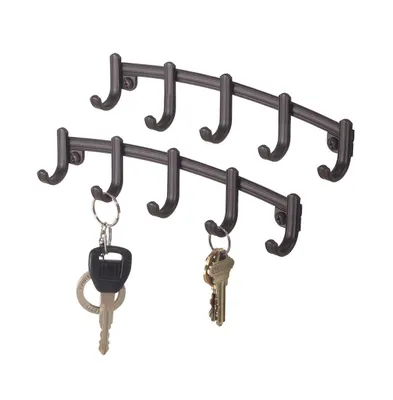mDesign Steel Hook Rack and Modern Key Holder for Wall - 2 Pack - Bronze