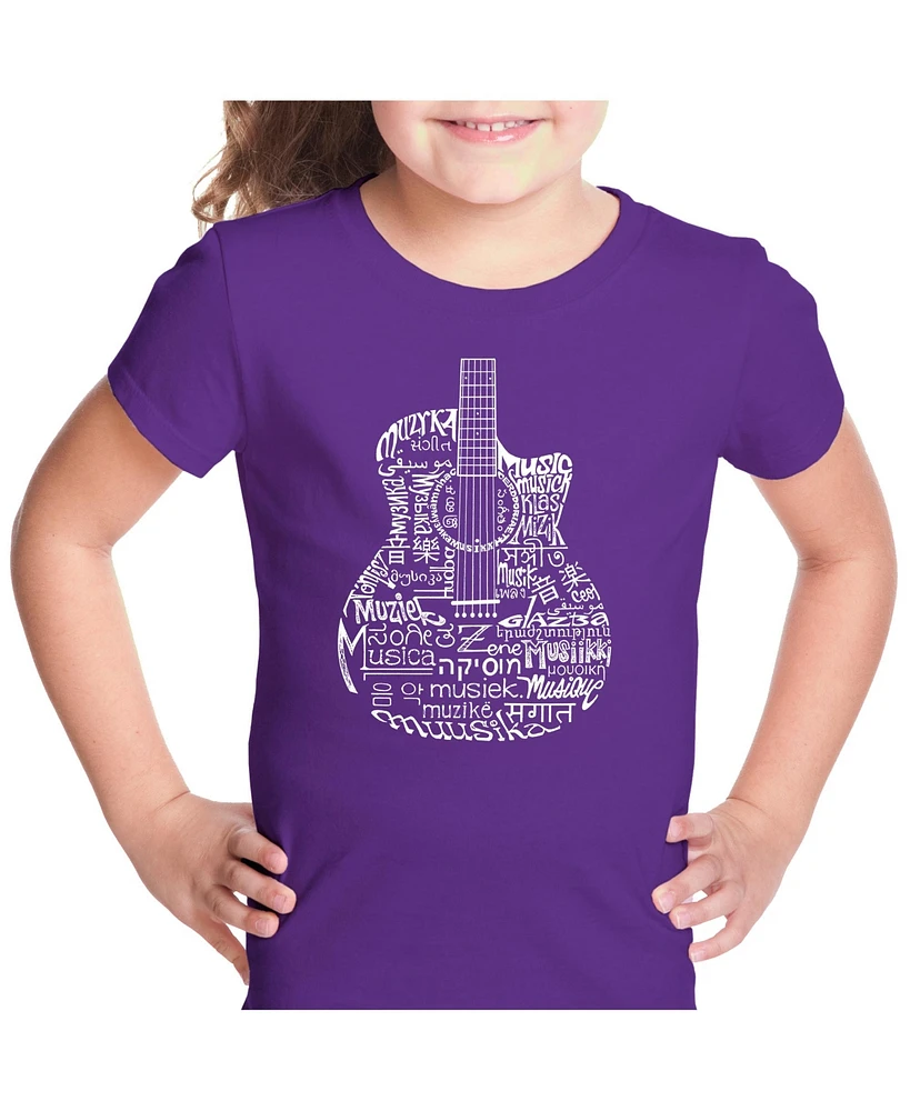 Girl's Word Art T-shirt - Languages Guitar