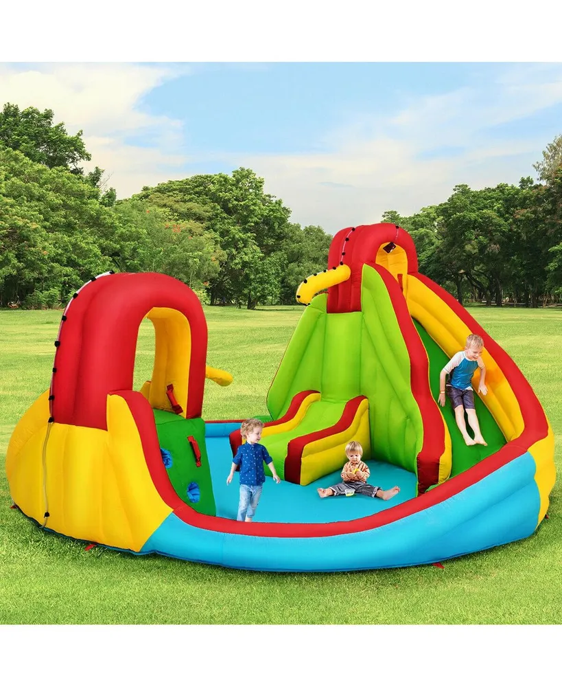 Kid's Inflatable Water Slide Bounce House with Climbing Wall and Pool Without Blower