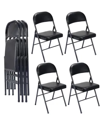4 Pack Vinyl Folding Chair with Foam Seat, Black