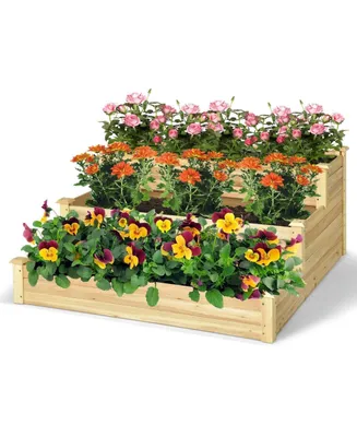 3-Tier Raised Garden Bed Wood Planter Kit for Flower Vegetable Herb