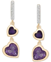 Amethyst (1/3 ct. t.w.), Rose de France Amethyst (7/8 ct. t.w.) & Diamond Accent Heart Drop Earrings in 14k Gold-Plated Sterling Silver