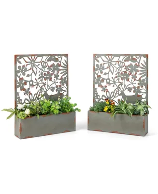 Set of 2 Decorative Raised Garden Bed with Trellises-Rust