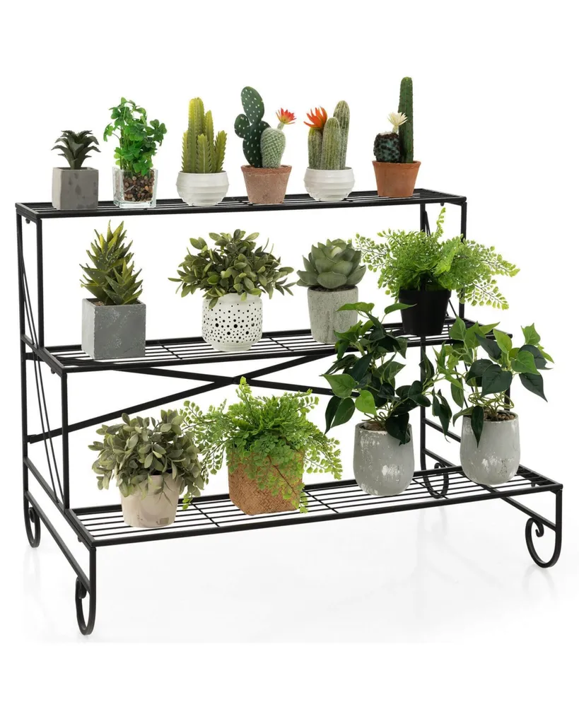 3-Tier Mental Plant Stand with Grid Shelf