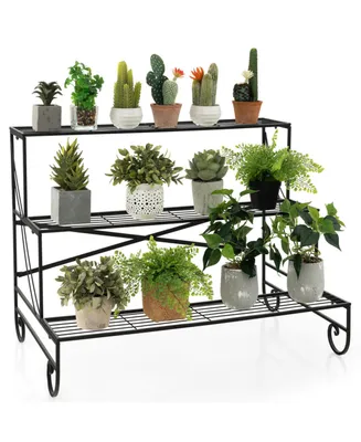 3-Tier Mental Plant Stand with Grid Shelf