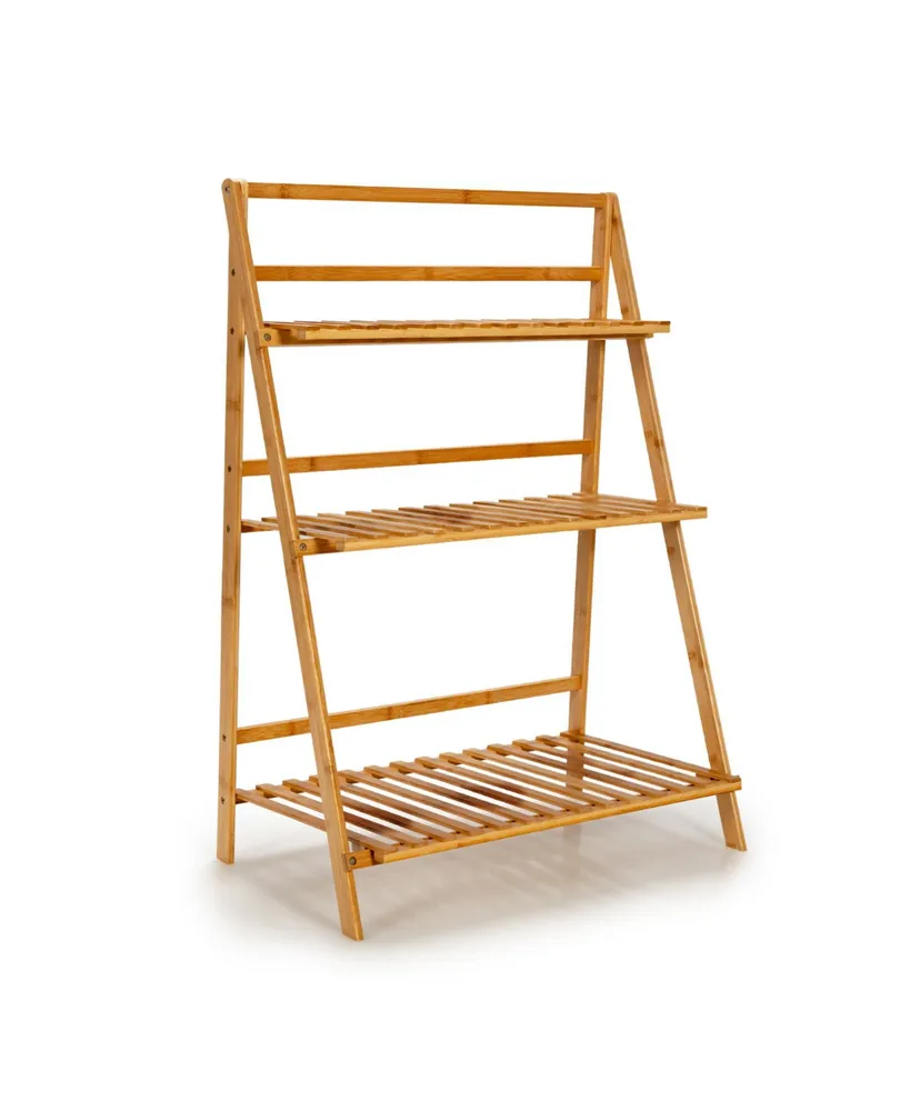 Sugift 3-Tier Bamboo Foldable Plant Stand with Display Shelf Rack