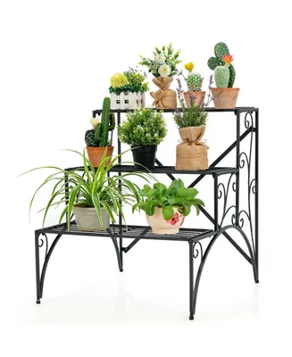Sugift 3-Tier Metal Plant Stand with Widened Grid Shelf for Porch Garden