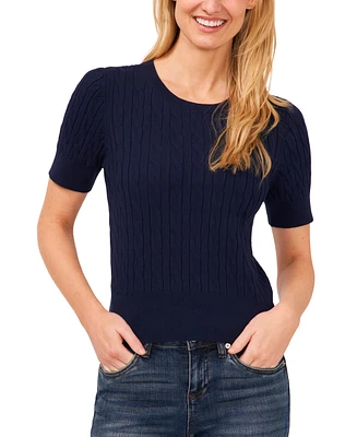 CeCe Women's Cotton Cable-Knit Short-Sleeve Sweater