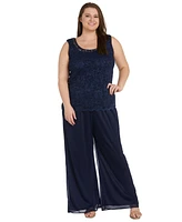 R & M Richards Plus 3-Pc. Waterfall Jacket, Glitter Top Wide-Leg Pants Set