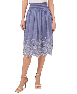 CeCe Women's Floral Embroidered Cotton Midi Skirt