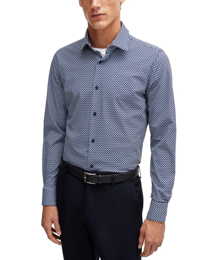 Boss by Hugo Boss Men's Printed Performance-Stretch Slim-Fit Dress Shirt