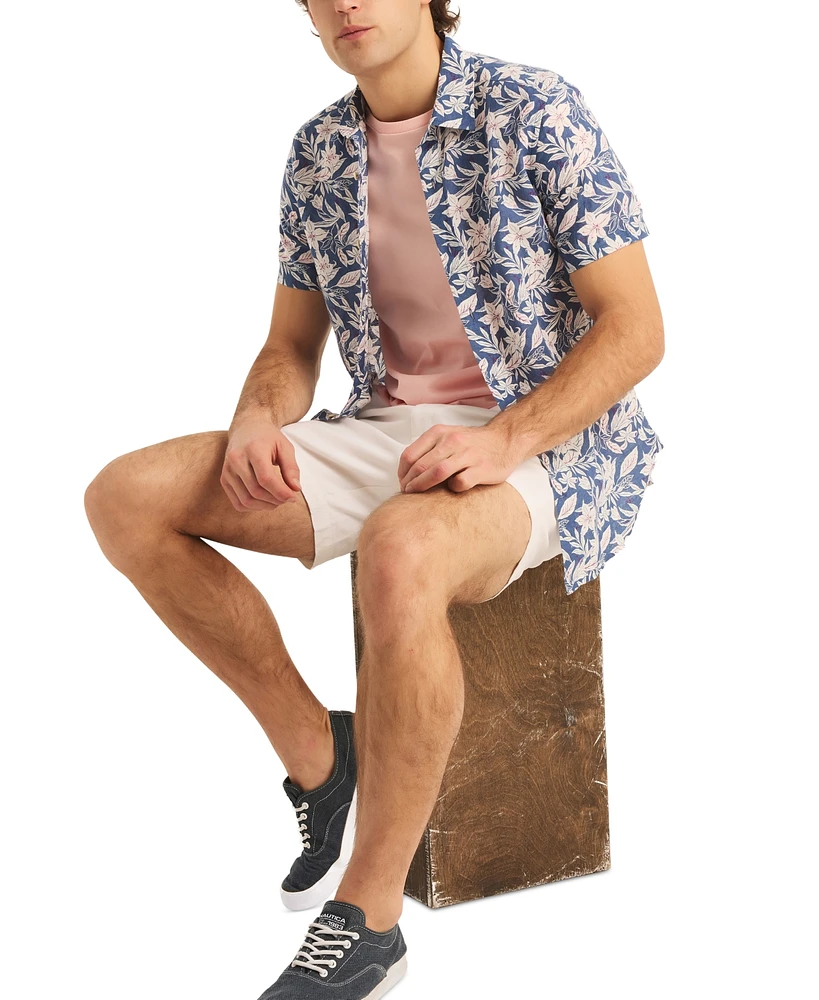 Nautica Classic-Fit Linen-Blend Tropical-Print Short-Sleeve Shirt