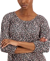 Ak Anne Klein Petite 3/4-Sleeve Animal-Print Peasant Top