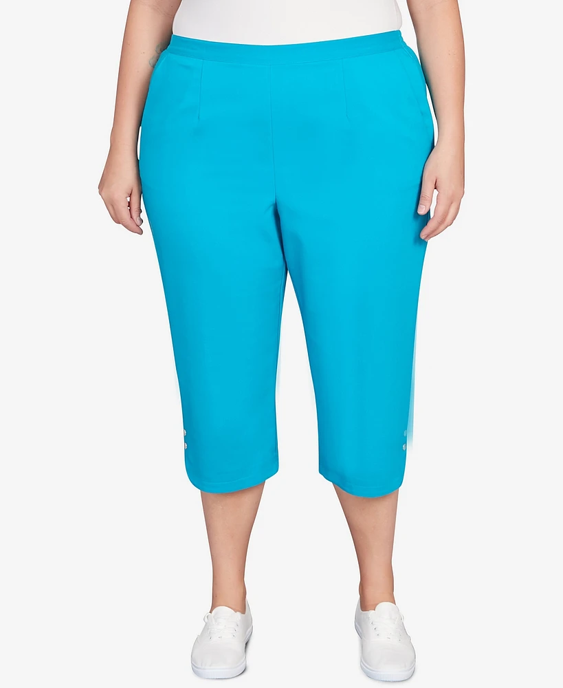 Alfred Dunner Plus Size Tradewinds Button Hem Capri Pants