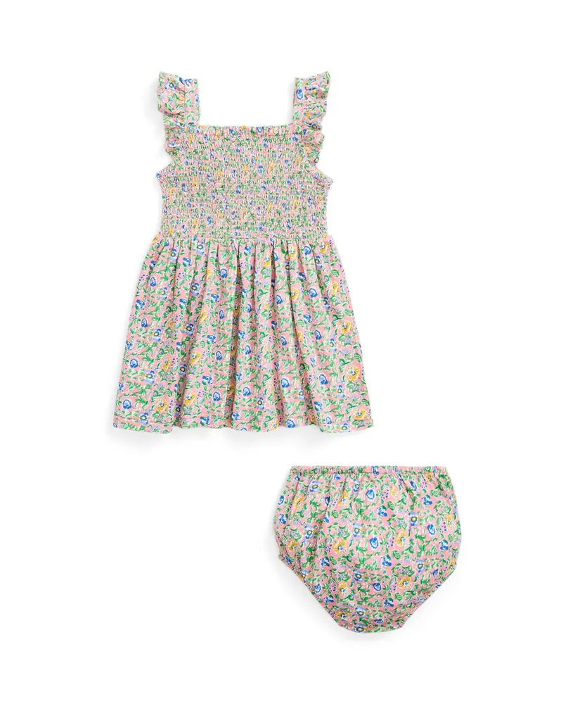 Polo Ralph Lauren Baby Girls Floral Smocked Cotton Dress and Bloomer Set