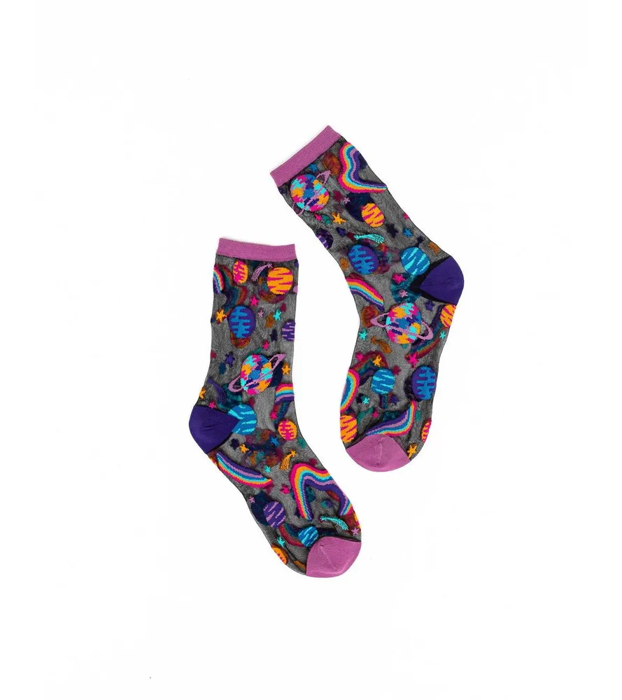 Sock Candy Women's Pop Art Planets Black Sheer Sock