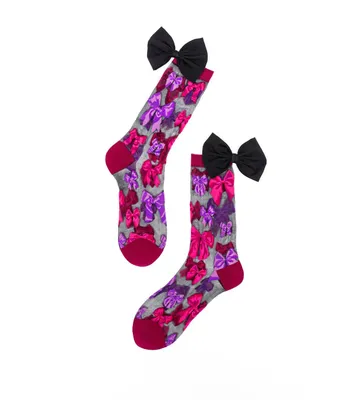 Sock Candy Women's Big Bow Energy Black Sheer Sock